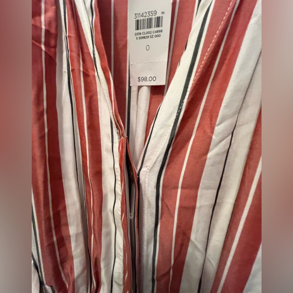 NWT LOFT Striped White Red Button-Down with Pockets Maxi Dress Size 0 - Picture 13 of 16